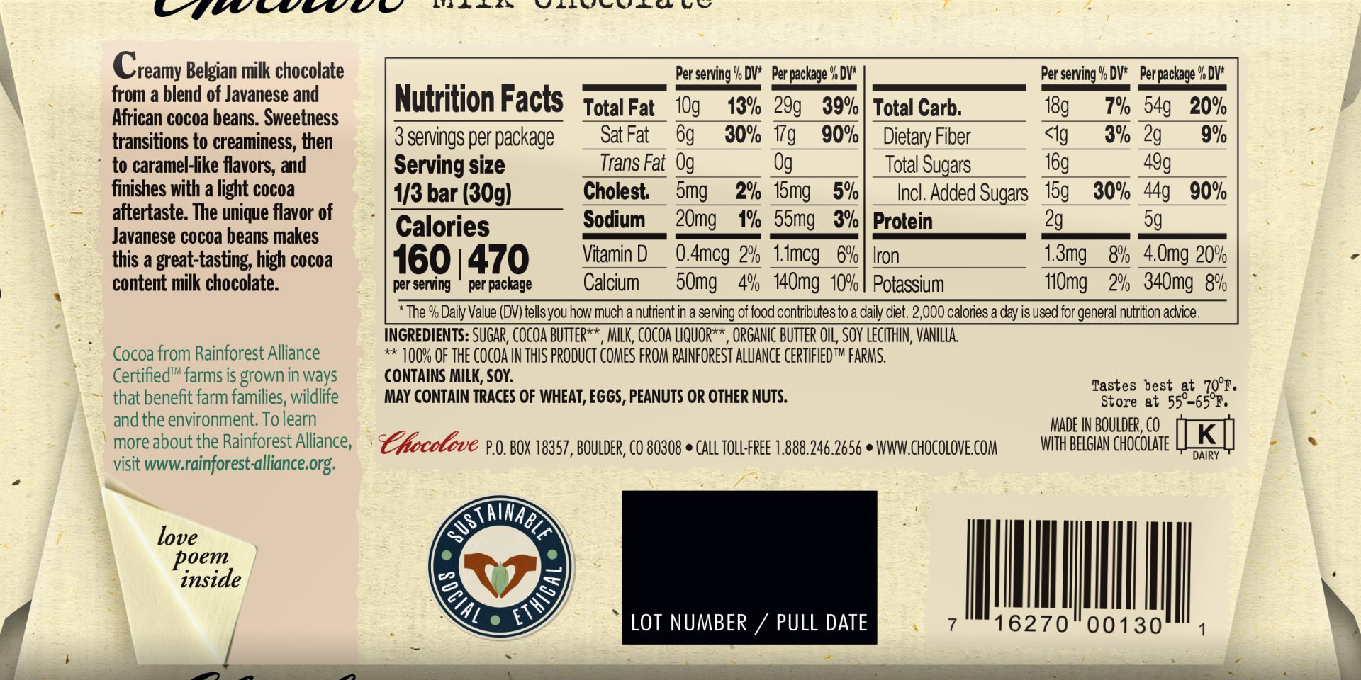 Milk Chocolate Chocolove Premium Chocolate