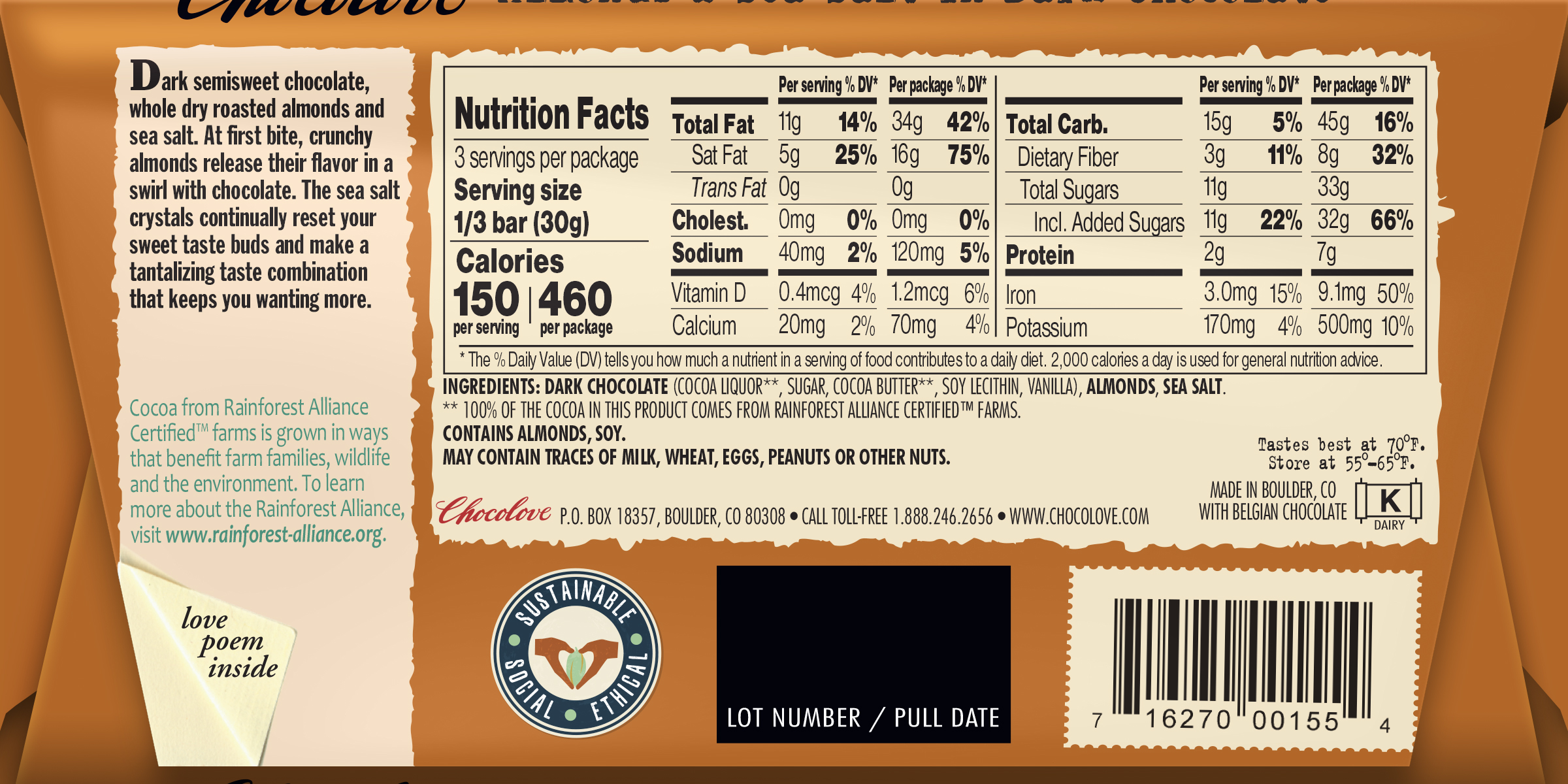 Almonds Sea Salt In Dark Chocolate Chocolove Premium Chocolate