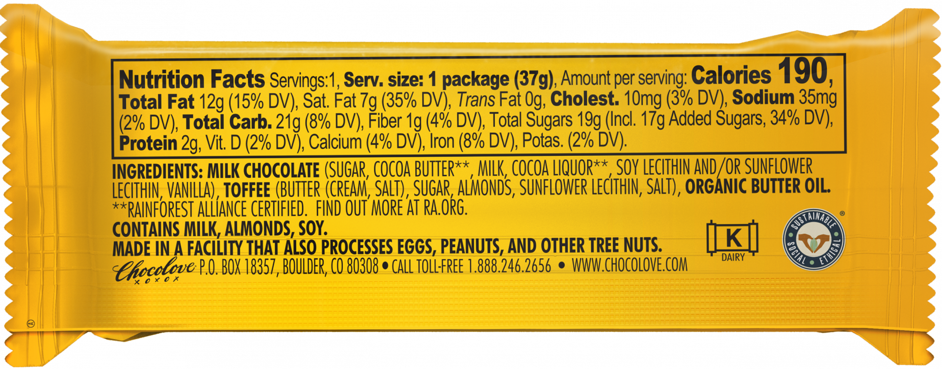 Mini Toffee & Almonds in Milk Chocolate Chocolove Premium Chocolate