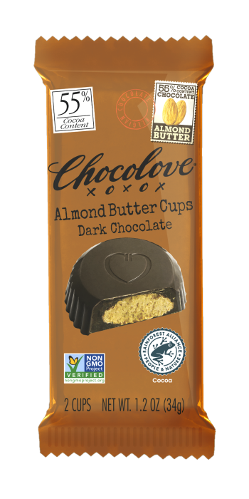 Chocolove Vertical 2pk Cups Almond Butter Dark Chocolate