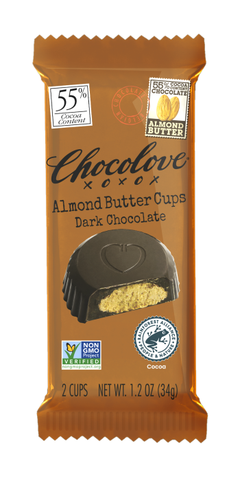 Chocolove Vertical 2pk Cups Almond Butter Dark Chocolate