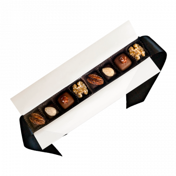 Chocolove Caramel & Nut Lovers Gift Box: Elegant Handmade Delights - Opened Tray showcasing a Tempting Array of Irresistible Treats