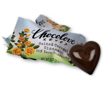 Unwrapped Heart Bite with Individual Wrappers - Chocolove Valentine's Salted Caramel Cinnamon in Dark Chocolate Hearts Bites