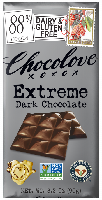 Front of Wrapper for Chocolove's Extreme Dark 88% cocoa chocolate bar