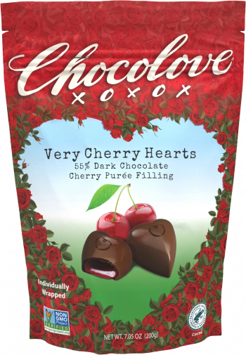 Front of Package - Chocolove Valentine's Very Cherry Filling in Dark Chocolate Hearts Bites