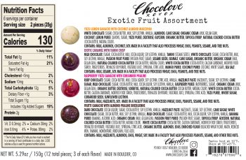 Chocolove Exotic Fruits Bonbon Collection - Nutritional Panel