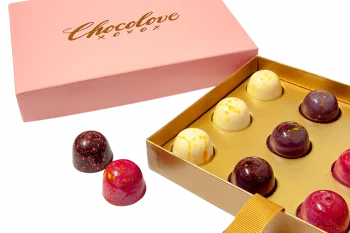 Chocolove Exotic Fruits Bonbon Collection in pink gift box