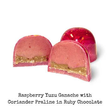 Chocolove Exotic Fruits Bonbon Collection - Raspberry Yuzu Ganache with Corriander Praline in Ruby Chocolate