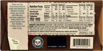Chocolove Salted Caramel in Dark Chocolate Filled Bar Wrapper Backside