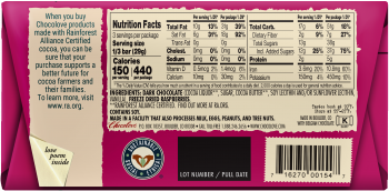 Chocolove Raspberries in Dark Chocolate Wrapper Backside