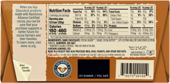 Chocolove Almonds & Sea Salt in 55% Dark Chocolate Wrapper Backside