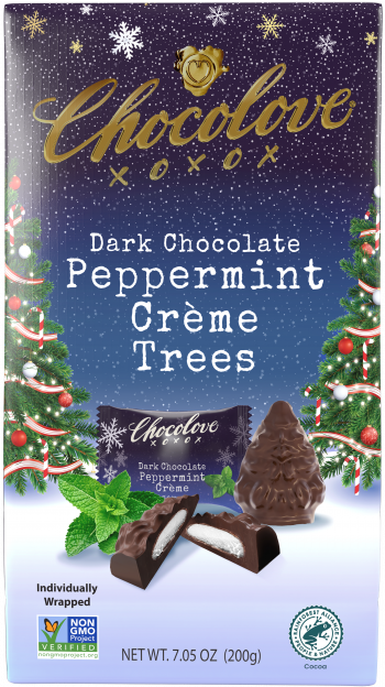 Chocolove Peppermint Creme in Dark Chocolate Tree-Shaped Holiday Bites
