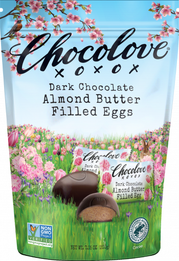 Chocolove Limited Release Easter Seasonal Egg-Shaped Bites in Dark Chocolate Almond Butter Filled Eggs